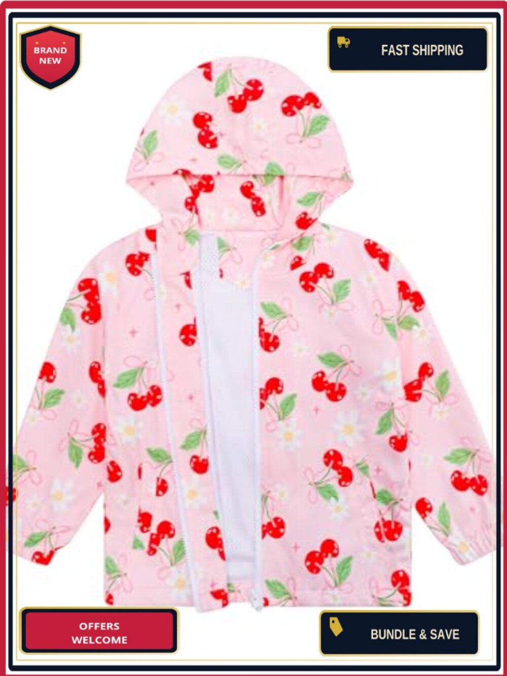 Kids' Waterproof Hooded Jacket with Zipper